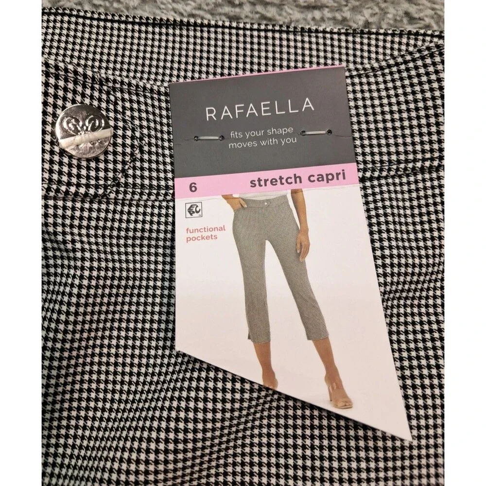 New Rafaella Capri Pants Womens 6 Pull On Elastic Comfort Waist Stretch Checked